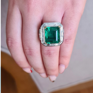 Andreoli 15.16 Ct AAA Emerald & Diamond Halo Ring in 18K White Gold