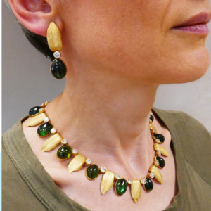 Vintage Buccellati 18K Yellow Gold Tourmaline & Diamond Jewelry Set