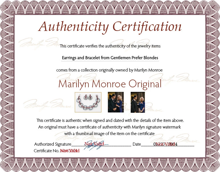 Authentic Marilyn Monroe "Gentlemen Prefer Blondes" Movie Worn Jewelry Set Memorabilia - Image 2