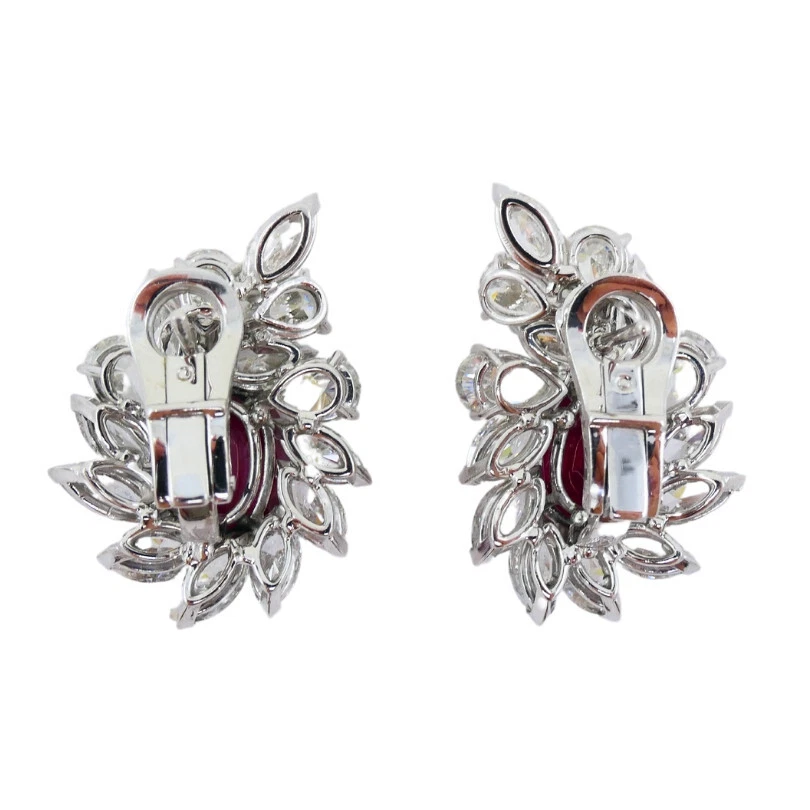 Ruby Diamond Cluster Earrings 18K White Gold Mozambique Certified Estate Jewelry - Image 7