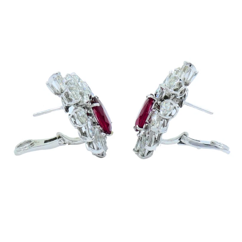 Ruby Diamond Cluster Earrings 18K White Gold Mozambique Certified Estate Jewelry - Image 6
